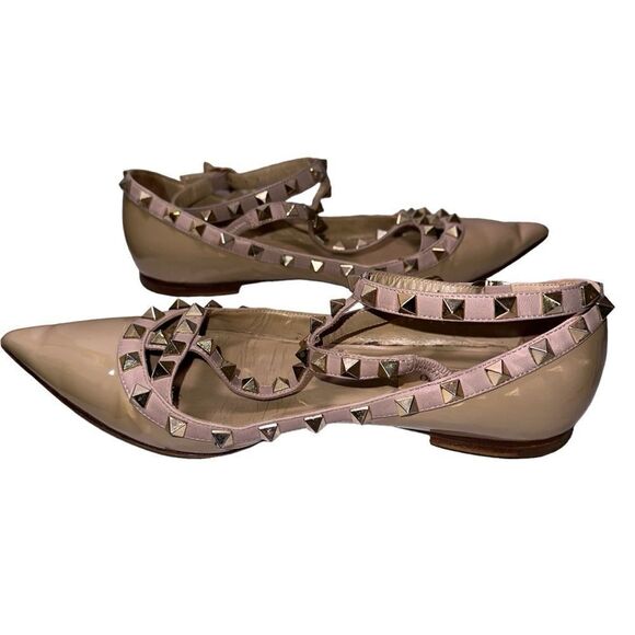 Valentino Garavani Rock Stud ankle wrap flats. Nude beige tan. Size 36 1/2 - Picture 8 of 16